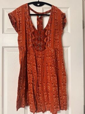 Free People Orange Printed Boho Mini Dress